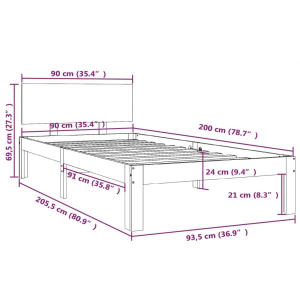 Massivholzbett Grau Kiefer 90x200 cm