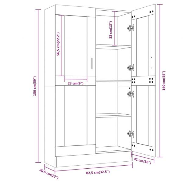 Vitrinenschrank Räuchereiche 82,5x30,5x150 cm Holzwerkstoff