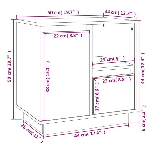 Nachttisch Grau 50x34x50 cm Massivholz Kiefer