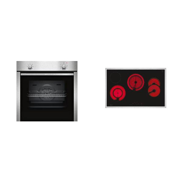 ARDEBO.de Neff BX18 EEK:A Backofen Set (B1DCA0AN0 +T18SDH9L0) mit Elektrokochfeld, 60 cm breit, Kochfeld 80 cm breit, 71L, Kindersicherung, Grillfunktion, schwarz