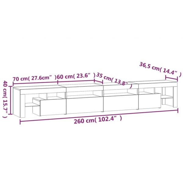 TV-Schrank mit LED-Leuchten Grau Sonoma 260x36,5x40 cm