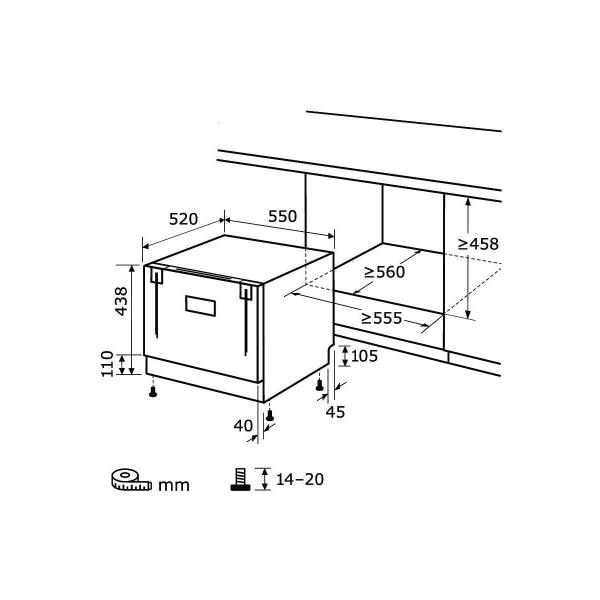 Exquisit EGSP1060-E-030F Einbau Tischgeschirrspüler, 55 cm breit, 6 Maßgedecke, einbaufähig, 6 Programme, Ecoprogramm, Startzeitverzögerung, Besteckkorb, schwarz (PV)