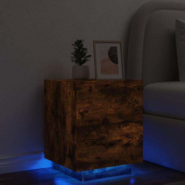 ARDEBO.de - Nachttisch mit LED-Leuchten Räuchereiche Holzwerkstoff