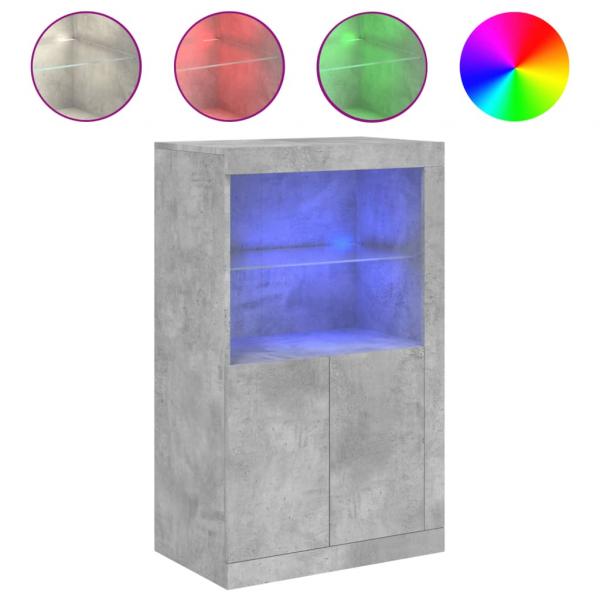 Beistellschrank mit LED-Leuchten Betongrau Holzwerkstoff