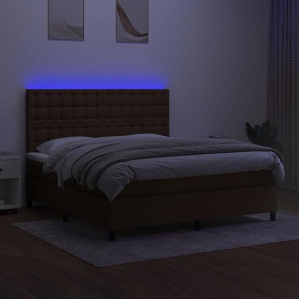 Boxspringbett mit Matratze & LED Dunkelbraun 180x200 cm Stoff