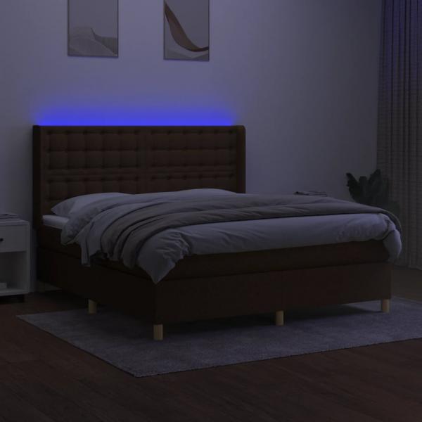 Boxspringbett mit Matratze & LED Dunkelbraun 180x200 cm Stoff