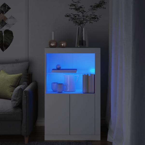 ARDEBO.de - Beistellschrank mit LED-Leuchten Weiß Holzwerkstoff