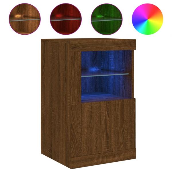 Beistellschrank mit LED-Leuchten Braun Eiche Holzwerkstoff