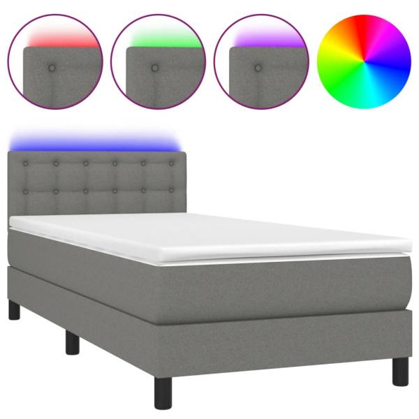 Boxspringbett mit Matratze & LED Dunkelgrau 100x200 cm Stoff