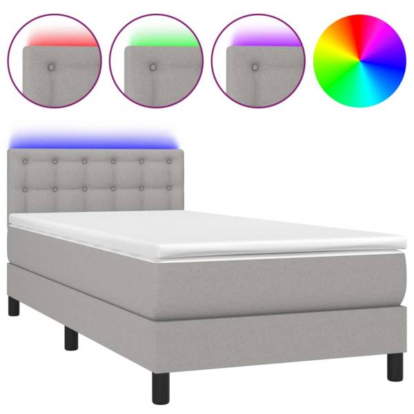 Boxspringbett mit Matratze & LED Hellgrau 80x200 cm Stoff