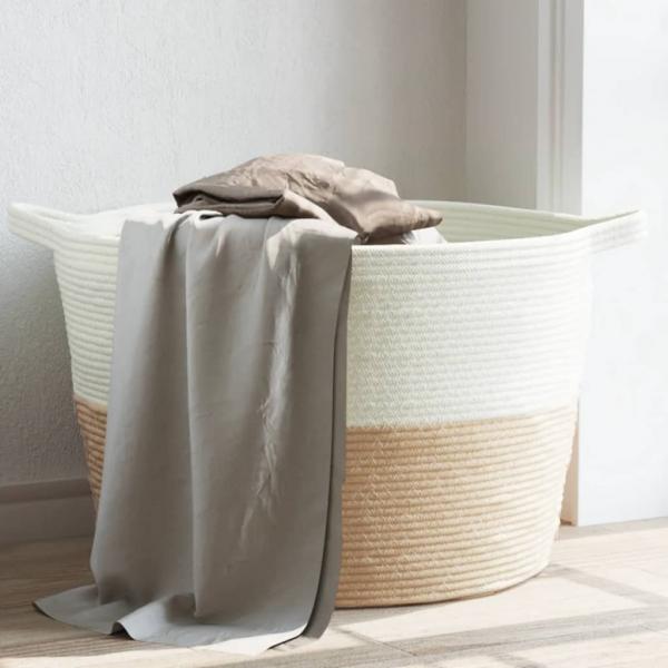 ARDEBO.de - Wäschekorb Beige und Weiß Ø60x36 cm Baumwolle