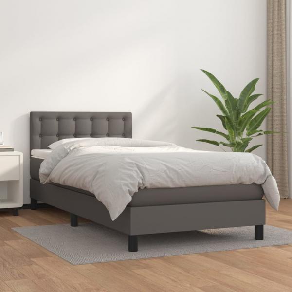 ARDEBO.de - Boxspringbett mit Matratze Grau 100x200 cm Kunstleder