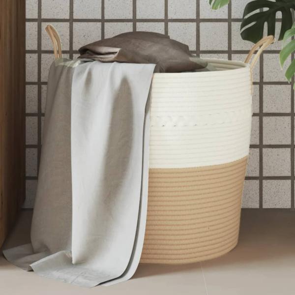 ARDEBO.de - Aufbewahrungskorb Beige und Weiß Ø43x38 cm Baumwolle