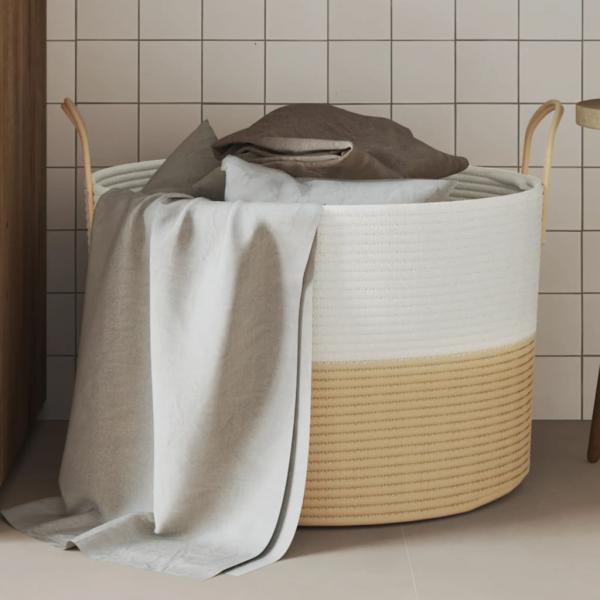 ARDEBO.de - Aufbewahrungskorb Beige und Weiß Ø51x33 cm Baumwolle