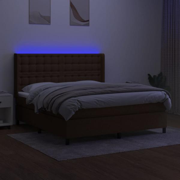 Boxspringbett mit Matratze & LED Dunkelbraun 160x200 cm Stoff