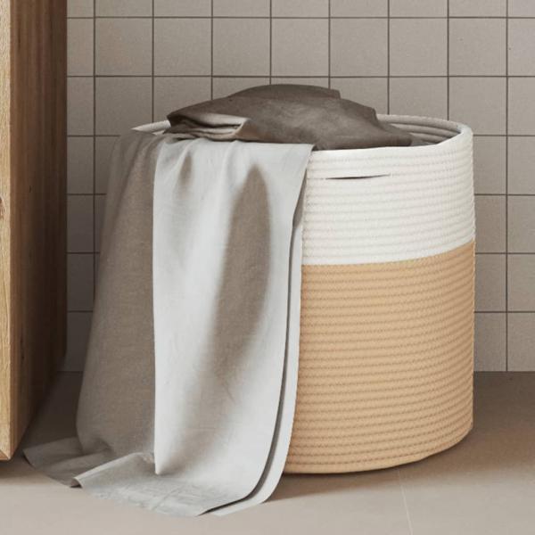 ARDEBO.de - Aufbewahrungskorb Beige und Weiß Ø40x35 cm Baumwolle