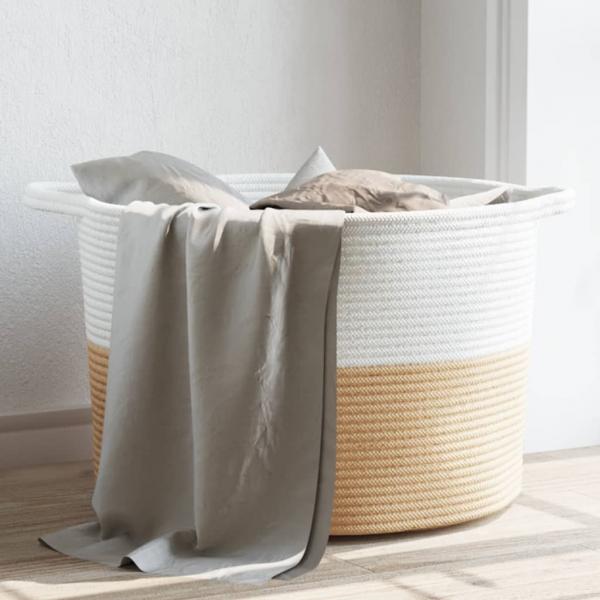 ARDEBO.de - Wäschekorb Beige und Weiß Ø55x36 cm Baumwolle