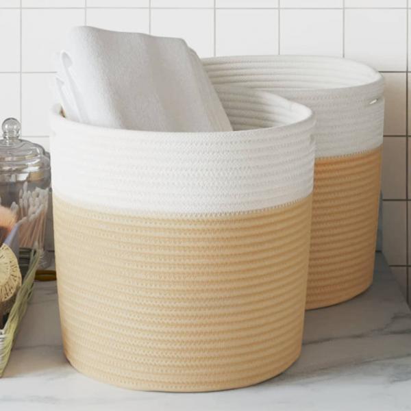 ARDEBO.de - Aufbewahrungskörbe 2 Stk. Beige und Weiß Ø28x28 cm Baumwolle