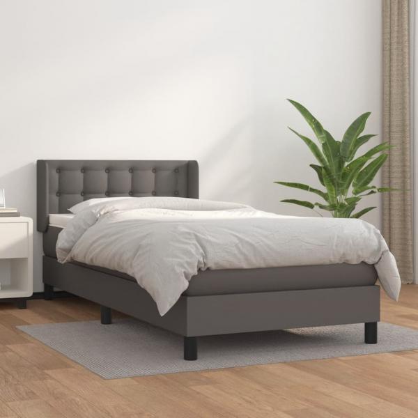 ARDEBO.de - Boxspringbett mit Matratze Grau 100x200 cm Kunstleder