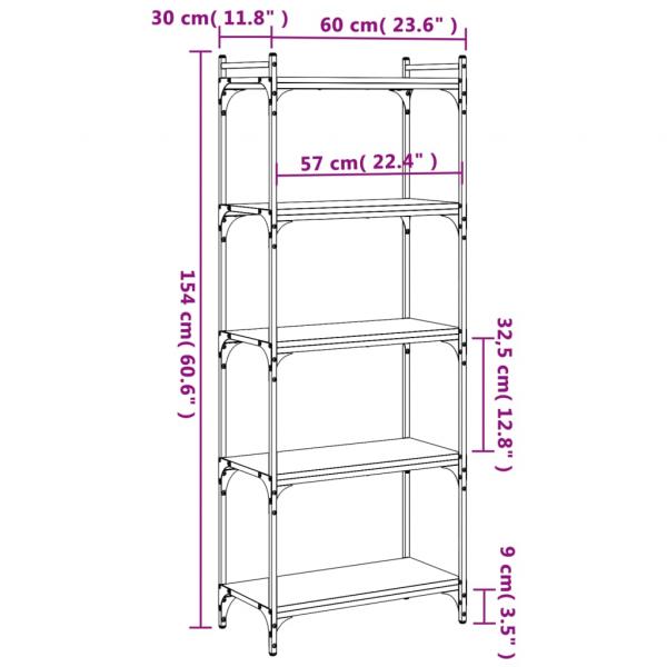 Bücherregal 5 Böden Räuchereiche 60x30x154 cm Holzwerkstoff