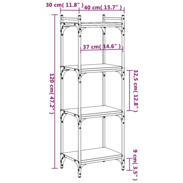 Bücherregal 4 Böden Grau Sonoma 40x30x120 cm Holzwerkstoff