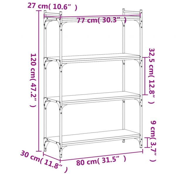 Bücherregal 4 Böden Grau Sonoma 80x30x120 cm Holzwerkstoff