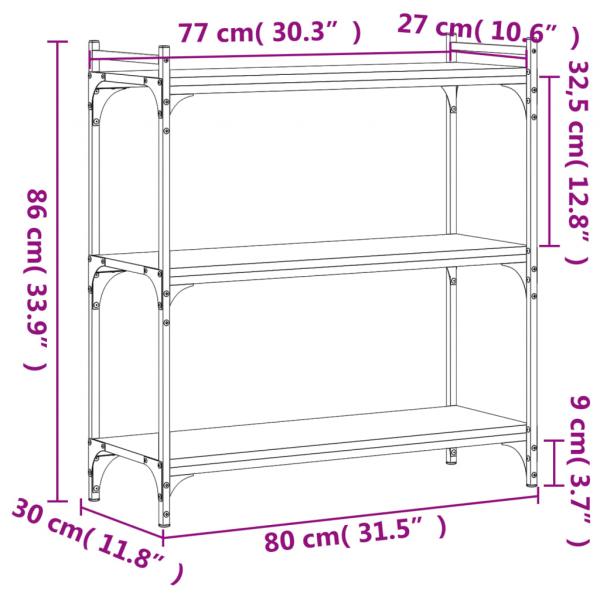 Bücherregal 3 Böden Grau Sonoma 80x30x86 cm Holzwerkstoff