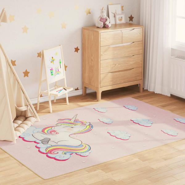 ARDEBO.de - Kinderteppich Rosa 160x230 cm Einhorn Waschbar Rutschfest