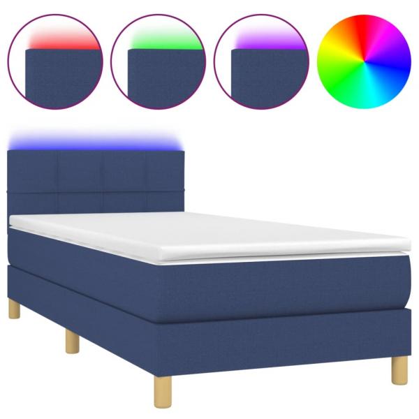 Boxspringbett mit Matratze & LED Blau 100x200 cm Stoff