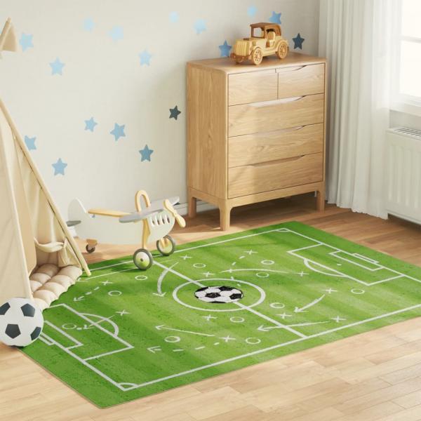 ARDEBO.de - Kinderteppich Grün 160x230 cm Fußballfeld Waschbar Rutschfest