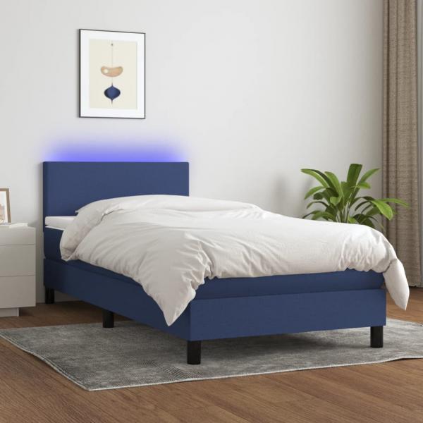 ARDEBO.de - Boxspringbett mit Matratze & LED Blau 100x200 cm Stoff