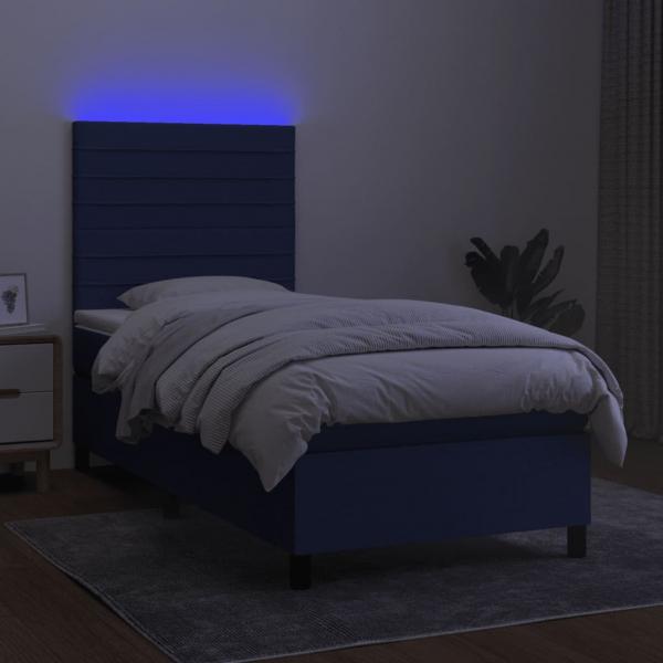 Boxspringbett mit Matratze & LED Blau 100x200 cm Stoff