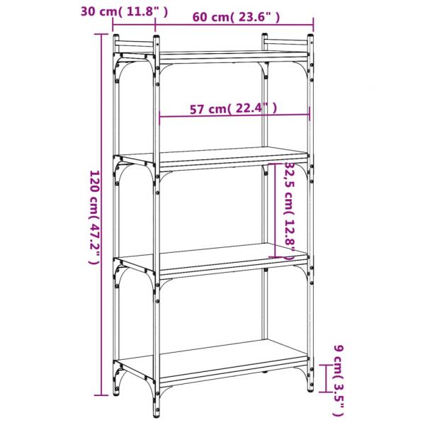 Bücherregal 4 Böden Grau Sonoma 60x30x120 cm Holzwerkstoff