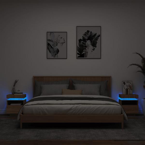 ARDEBO.de - Nachttische mit LED-Leuchten 2 Stk. Sonoma Eiche 40x39x48,5 cm