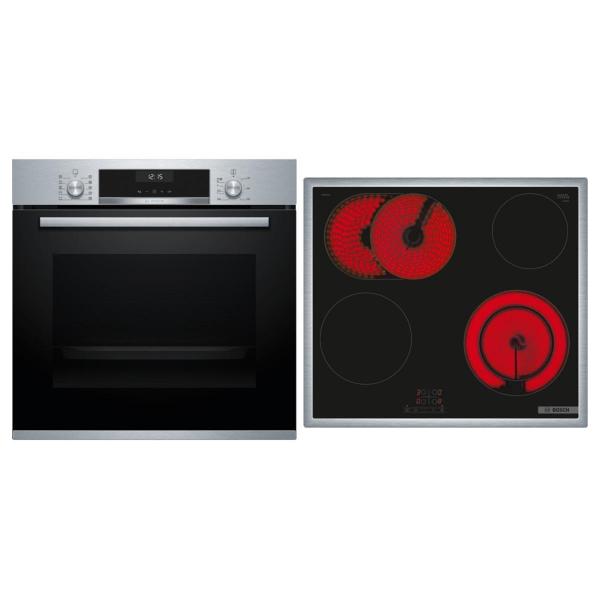 ARDEBO.de Bosch HBD631CS61 Einbau-Backofen-Set mit Glaskeramikkochfeld (HBA537BS0+PKN645BA2E), 60cm breit, 71L, AutoPilot 10, EcoClean Direct, Touch Select, Bräterzone, Edelstahl