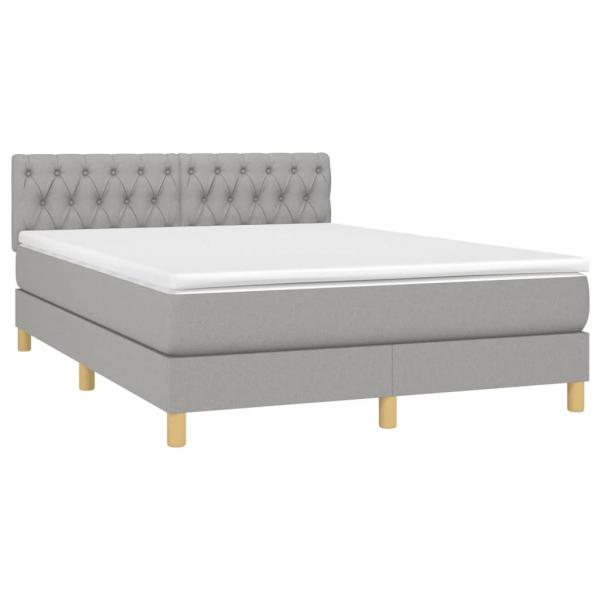 Boxspringbett mit Matratze & LED Hellgrau 140x200 cm Stoff