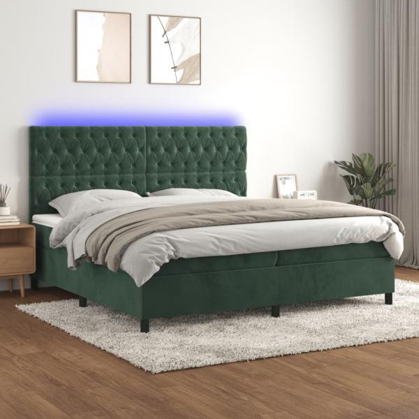 ARDEBO.de - Boxspringbett mit Matratze & LED Dunkelgrün 200x200 cm Samt