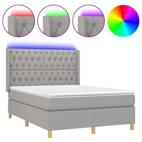 Boxspringbett mit Matratze & LED Hellgrau 140x190 cm Stoff