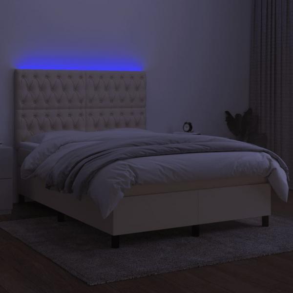 Boxspringbett mit Matratze & LED Creme 140x200 cm Stoff