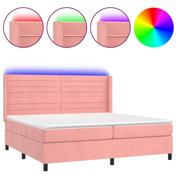 Boxspringbett mit Matratze & LED Rosa 200x200 cm Samt