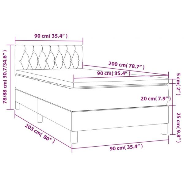 Boxspringbett mit Matratze & LED Creme 90x200 cm Stoff