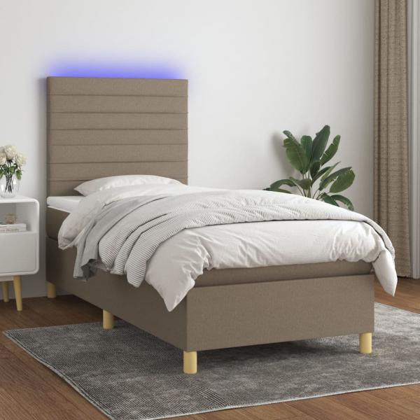 ARDEBO.de - Boxspringbett mit Matratze & LED Taupe 100x200 cm Stoff