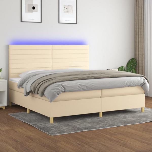 ARDEBO.de - Boxspringbett mit Matratze & LED Creme 200x200 cm Stoff