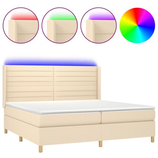 Boxspringbett mit Matratze & LED Creme 200x200 cm Stoff