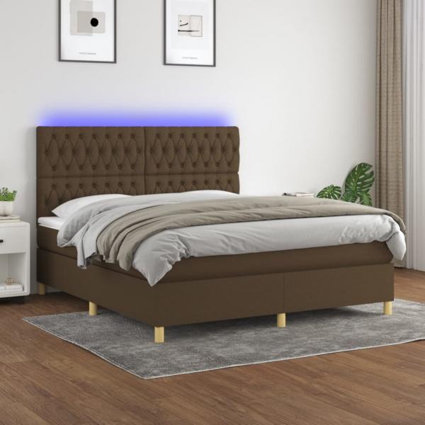 ARDEBO.de - Boxspringbett mit Matratze & LED Dunkelbraun 180x200 cm Stoff