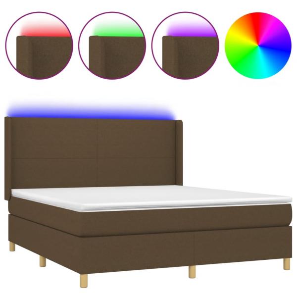 Boxspringbett mit Matratze & LED Dunkelbraun 180x200 cm Stoff