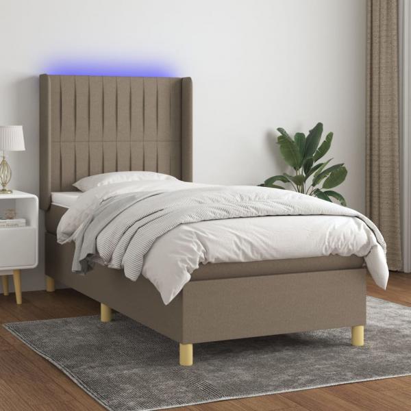 ARDEBO.de - Boxspringbett mit Matratze & LED Taupe 100x200 cm Stoff 