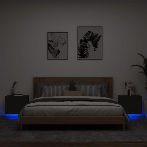 ARDEBO.de - Wand-Nachttische mit LED-Leuchten 2 Stk. Schwarz