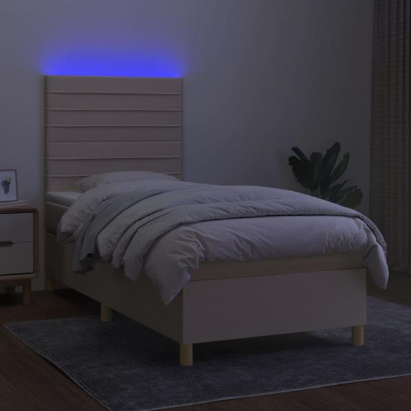 Boxspringbett mit Matratze & LED Creme 90x200 cm Stoff