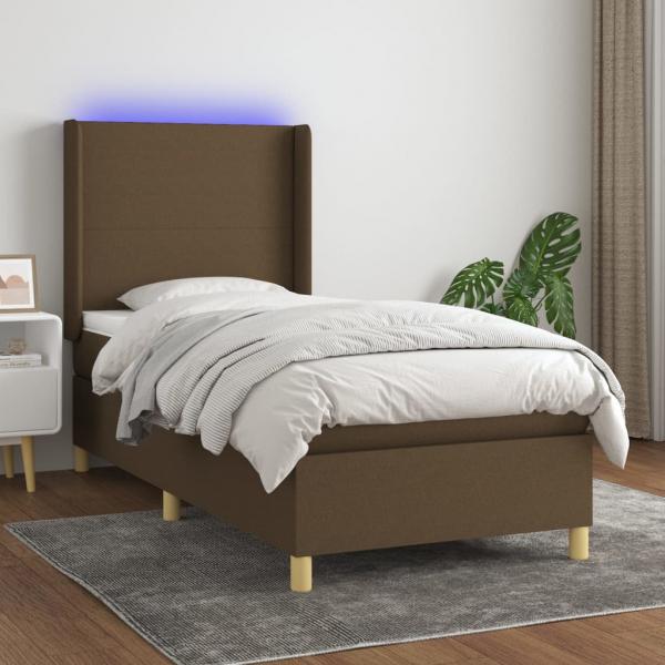 ARDEBO.de - Boxspringbett mit Matratze & LED Dunkelbraun 90x200 cm Stoff